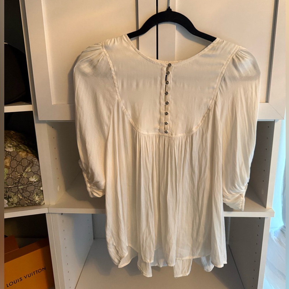Anthropologie Cream Button-Back Peasant Blouse